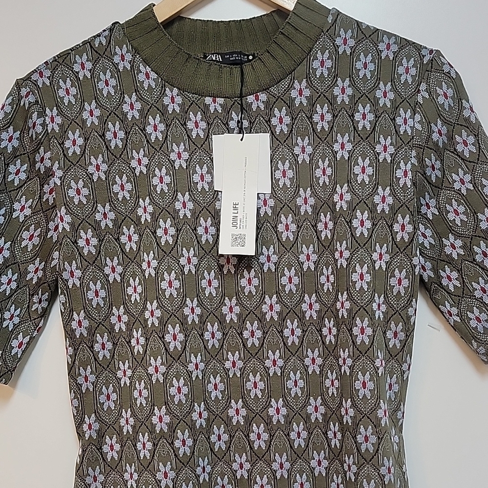 ZARA | Chic Olive Patterned Dress - Picture 2 of 12